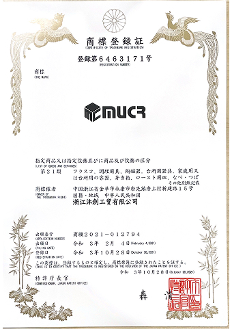 Trademark registration certificate of MUCF