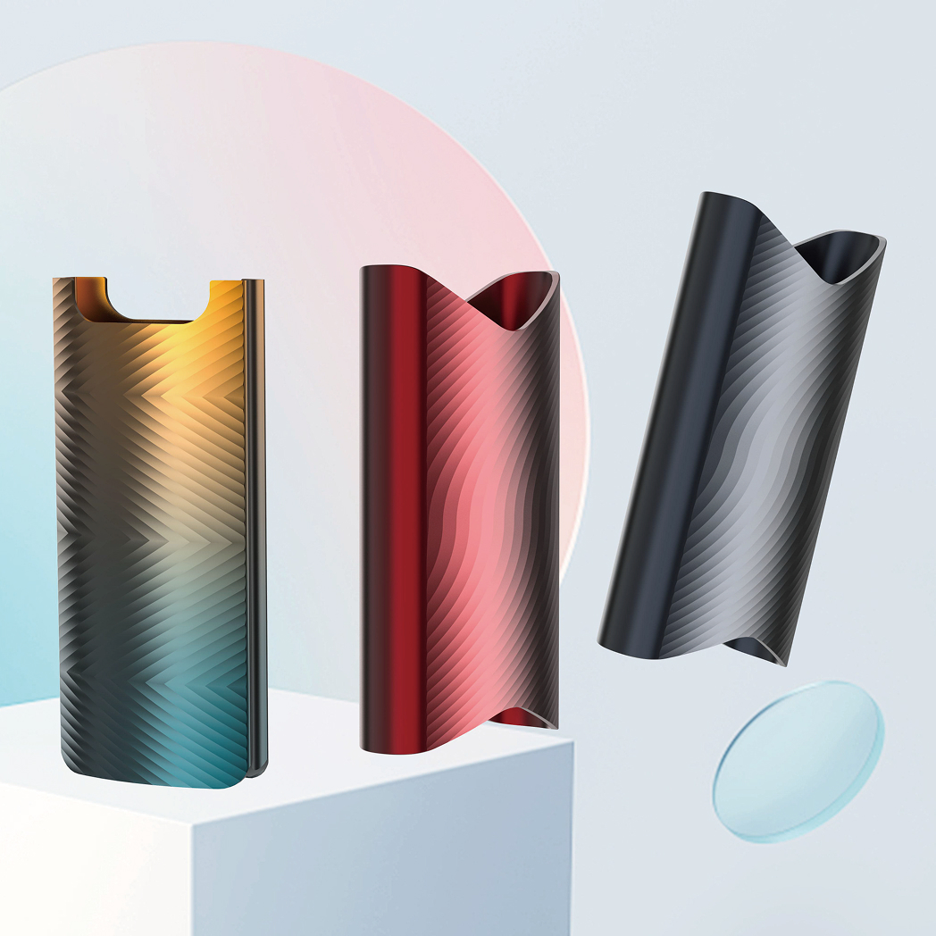 Three stylish vaping devices with gradient colors