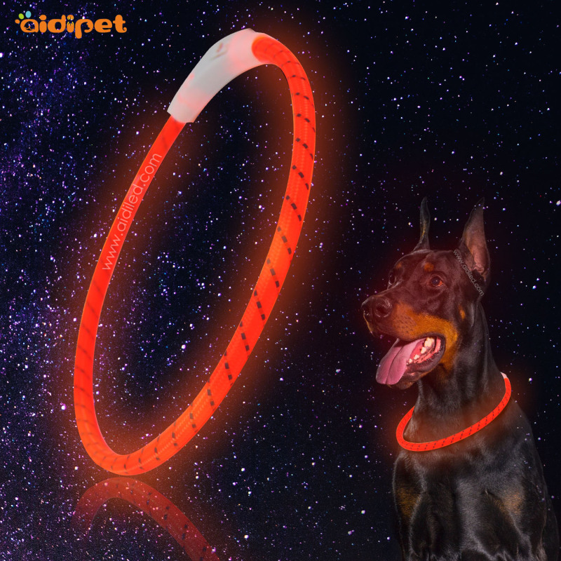 Dog Collar Led Para Perro Waterproof USB rechargeable Reflective Glow Nylon Led Light Collar Dog