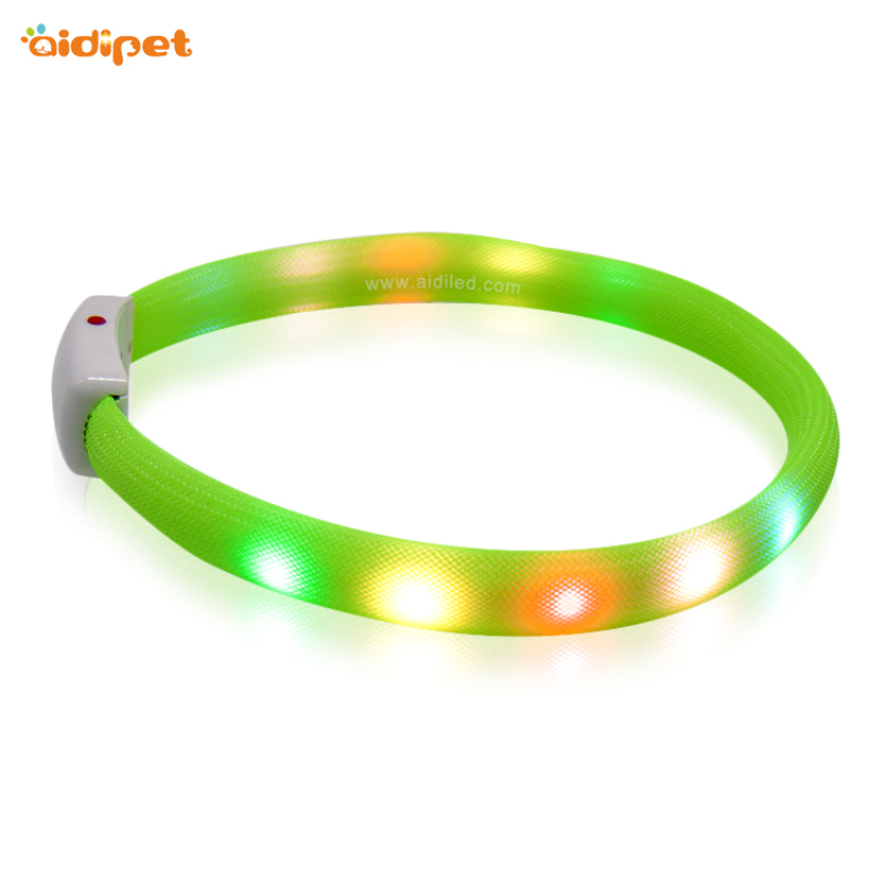 Customize Logo Size Led Light up Flashing Dog Collar Glow in the Dark USB Rechargeable Colorful Light Pet Necklace Collar
