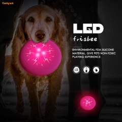 Brinquedo de silicone macio de alta qualidade durável luz interativo bonito brinquedo para cachorro discos voadores