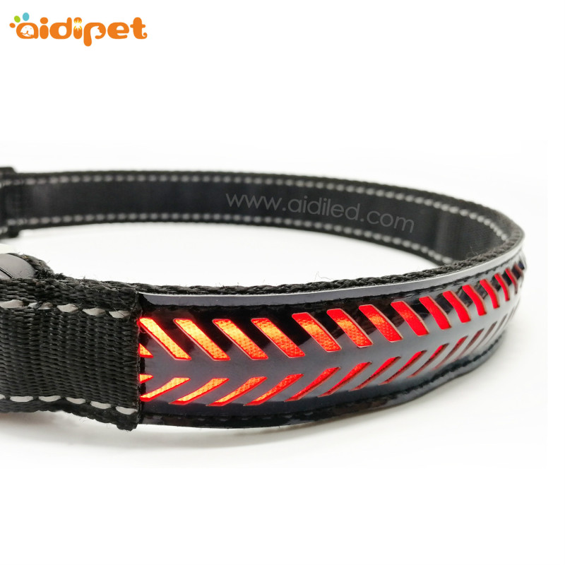 USB Rechargeable Hollow Pattern PU Leather Glowing Dog Collars Flashing at Night