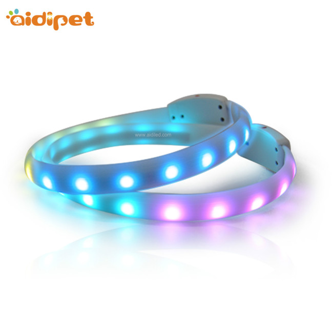 Collier de chien en silicone solide avec lumière clignotante LED RVB Collier de chien LED étanche découpable
