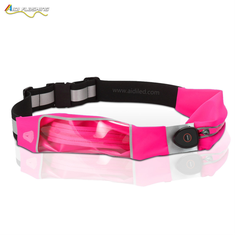 Led Sport Fanny Packs with  Double Bags Custom Logo Night Safety Led Waist Bag USB Rechargeable Spandex
