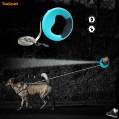 Laisse de chien rétractable mains libres avec frein à un bouton pour chien de compagnie avec lumière LED