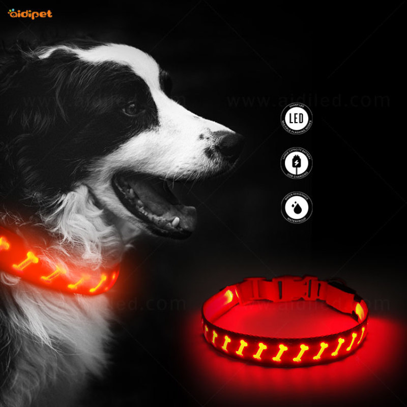 Eco Led Dog Collar Vegan Light up Dog Pet Collars Wholesale New Style Hot Sale Adjustable PU Pet Led Collar