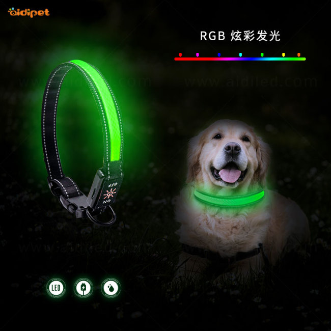 White USB Big Capacity Battery Flashing Dog Collars Luminous RGB Pet Dog Cat Collar with Fashion Design