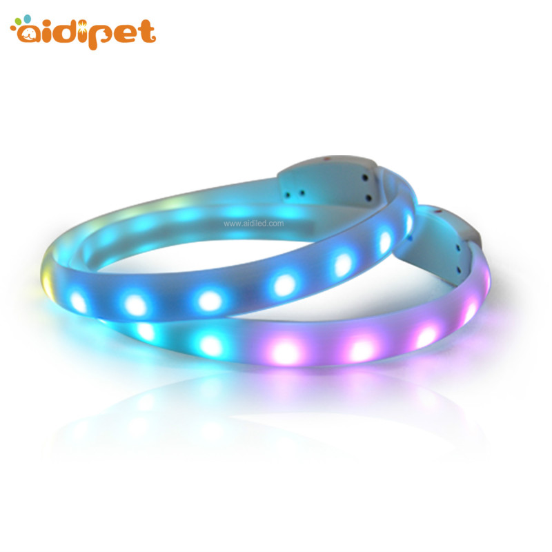 Best Seller Flashing Usb Rechargeable Silicone Dog Collar with RGB Led Light Cut Free Colorful Light Dog led Collar