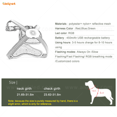Harnais réglable de chien de harnais d'animal familier de batterie rechargeable d'Usb de haute qualité de mode