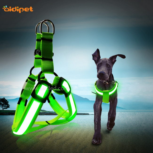 AIDI-H1 Glow Hundegeschirr Großhandel bequeme Baumwolle verstellbares Hundegeschirr LED-Licht und Leine