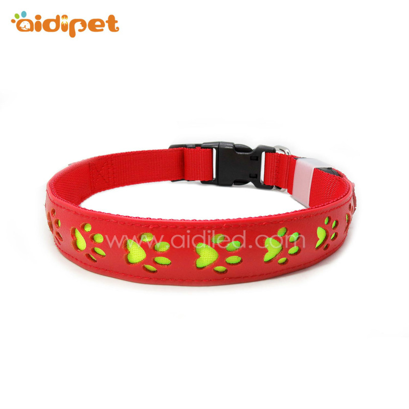 Hollow Paw Pattern Dog Led Collar Rechargeable Dog Collar Leather  Luxury PU Dog Collar Flashing At Night