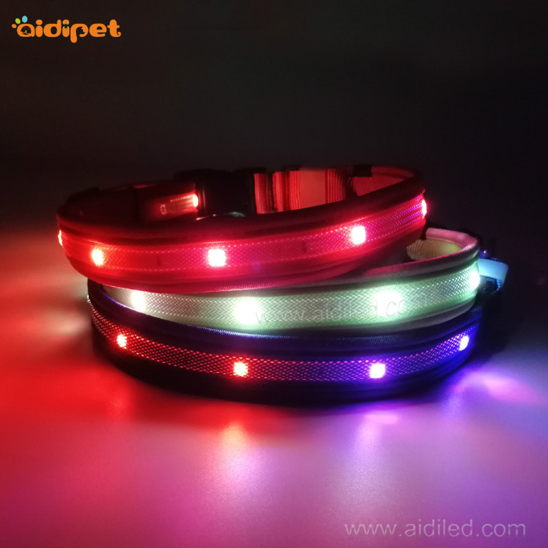 Luminous RGB Nylon Dog Collar Seven Color Dog Flashing Collar Customize Logo Led Dog Collars