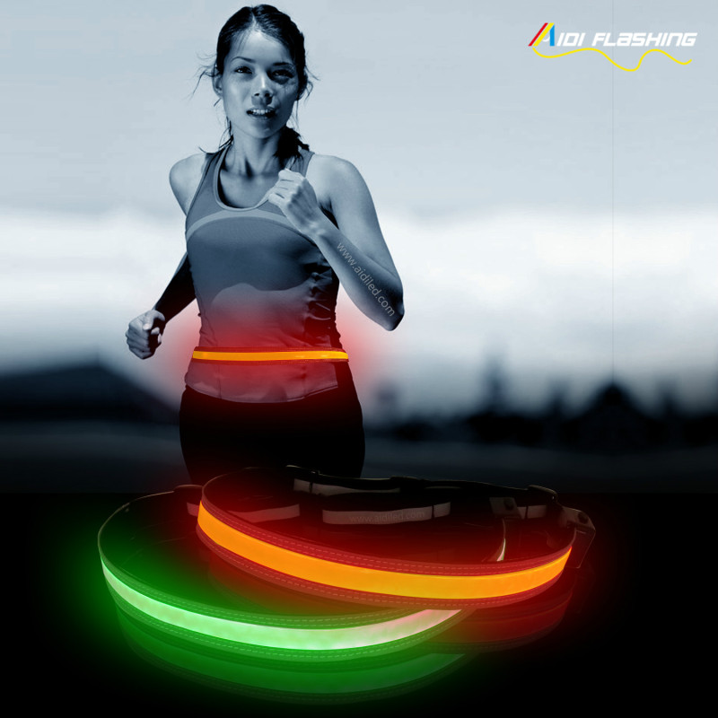 Elastic Running Led Belt for Night Running Jogging Safety USB Rechargeable Reflective Leather Belt Sport