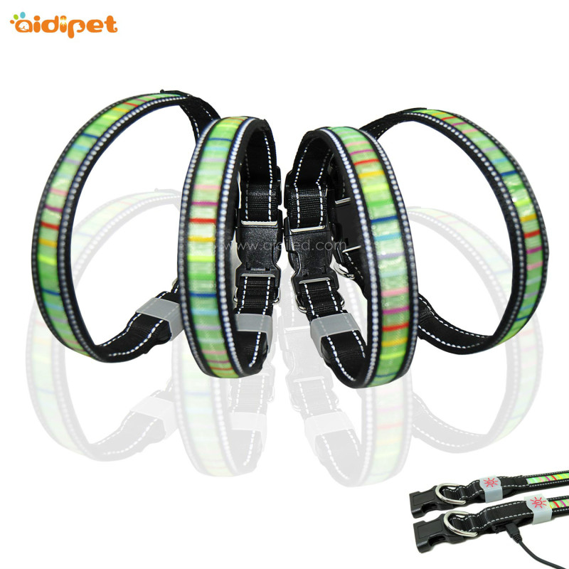 Led Light Collar for Dogs Night Walking USB Rechargeable Colorful Stripe Luxury Flashing Pet Dog Collar