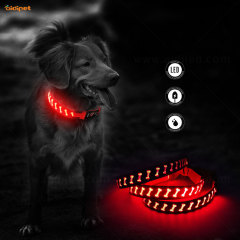 Spezielles PU-Hundehalsband aus synthetischem Leder, LED-Hundehalsband, hohles Knochenmuster, leuchtendes, leuchtendes, gewichtetes Hundehalsband