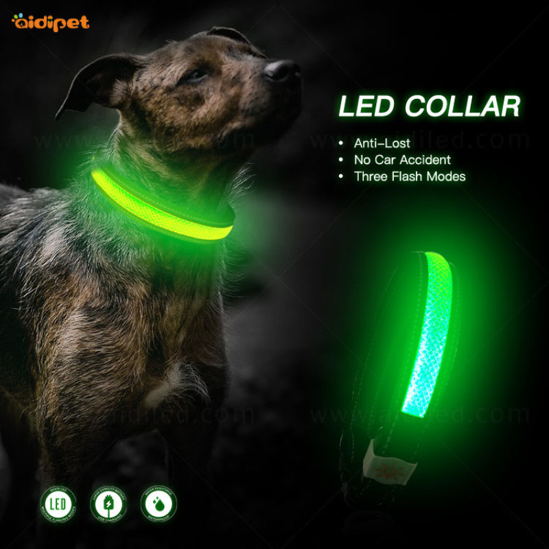 Dog Pets Collars with LED Lights Nylon Glow In Night Pet Dog Collar Luminous Pet Collar Light