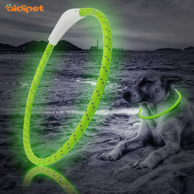 Dog Collar Led Para Perro Waterproof USB rechargeable Reflective Glow Nylon Led Light Collar Dog