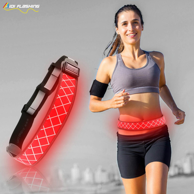 Night Sport Safety Led Wide Waist Belt Customize Light up USB Rechargeable Cycling Elastic Waist Belt