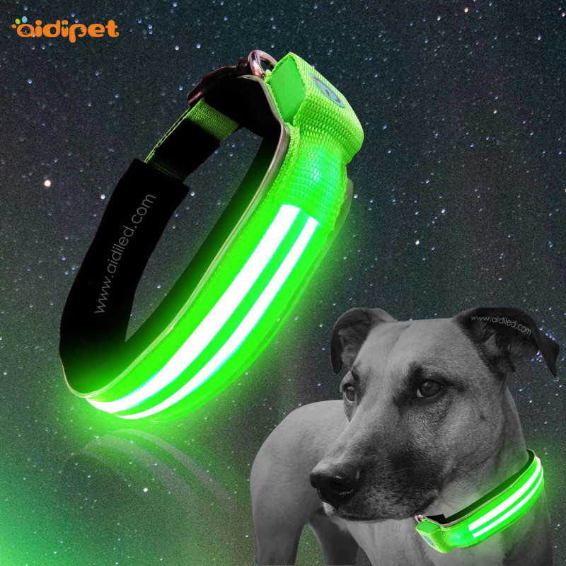 Designer Led Dog Collar Heavy Duty Leash Collar Dual Optical Fibers Dog Pet Flashing Light Collar
