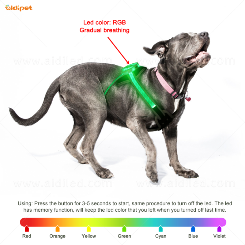 Manufacturer Direct Selling Custom Logo Led RGB Light Reflective Mesh Dog Harness Vest