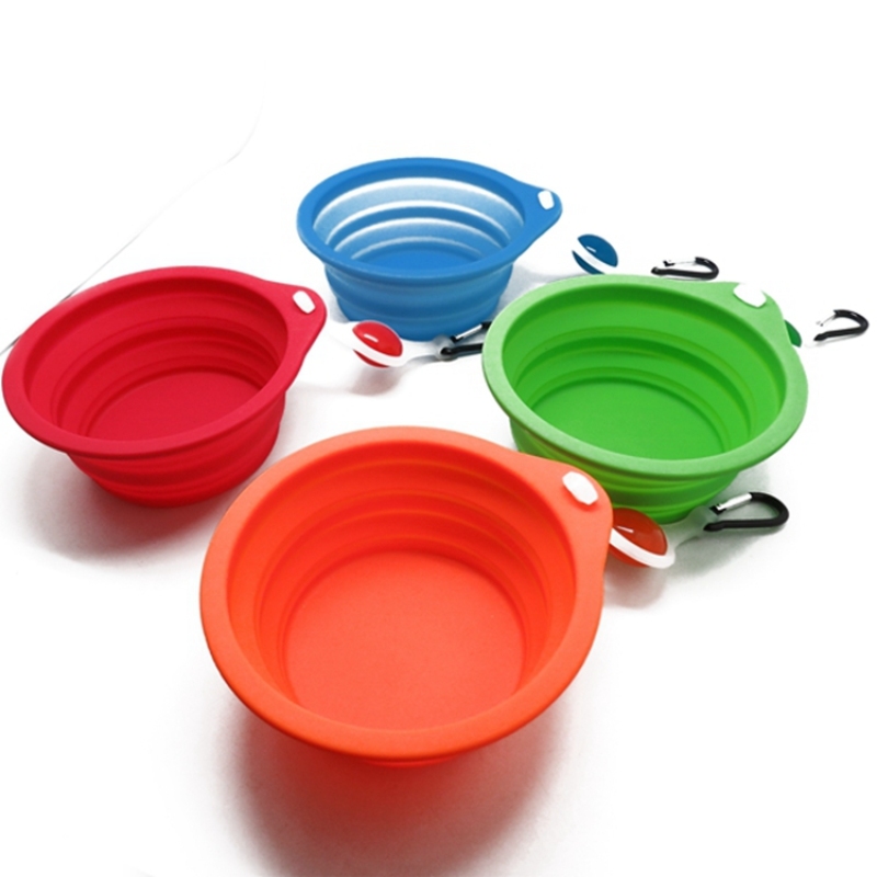 Portable Dog Pet Water Food Bowl with Hook Foldable Convenient FDA Silicone Pet Bowl