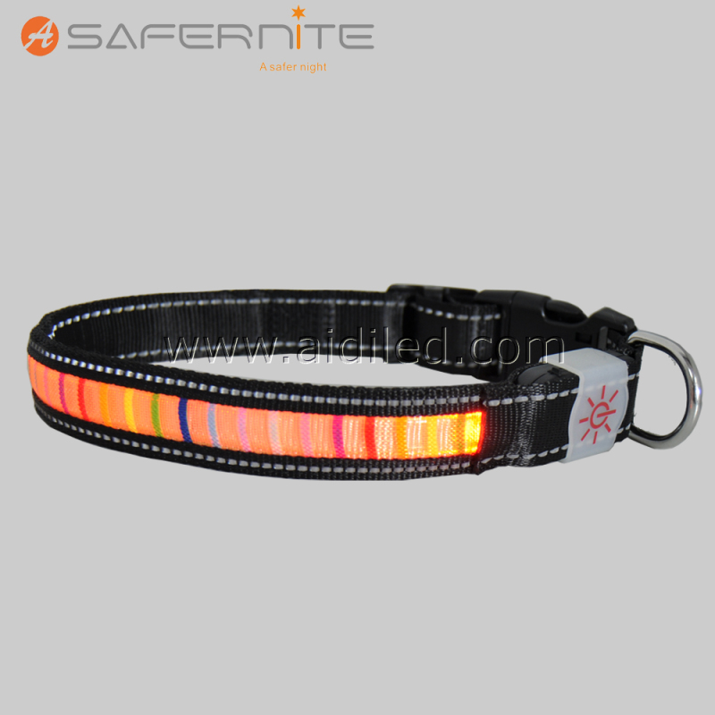 Led Lights Dog Pets Collar Adjustable Polyester USB Rechargeable Safety Collar Rainbow Strip Led Dog Collar