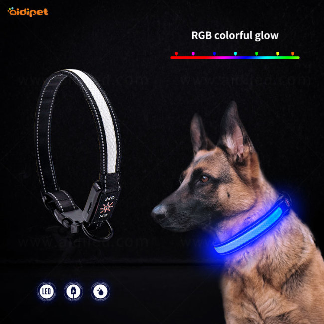 Collier de harnais pour chien Led collier de chien en Nylon uni blanc Rechargeable collier de Led multicolore de lumière RVB pour chiens