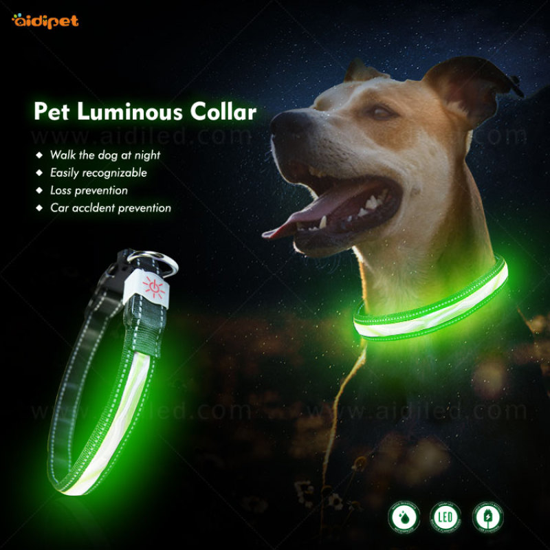 aidiflashing Pet Supplier Custom Logo LED Dog Collar Nylon Luminous Pet Dog Collars