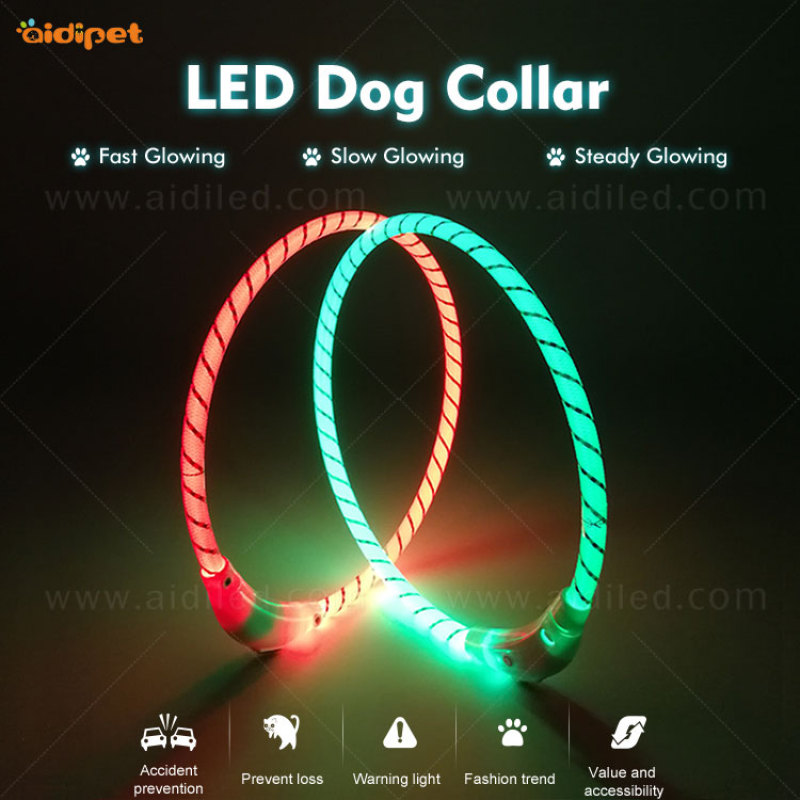 Led Collar Dog Polyester Cover Cuttable Adjustable Collar Led Perro Wholesale USB Rechargeable C2 LED Dog Collar