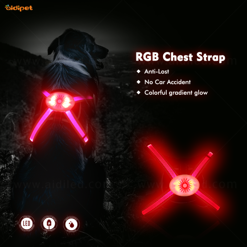 2020 New Rainbow Dog Harness 450mAh USB Rechargeable Light up Led Dog Harness Luminous Pet Supplies Led Harness for Doggy