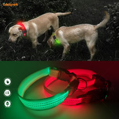 Collier de chien réfléchissant en nylon avec lumière LED Coutures réfléchissantes de haute qualité Sécurité nocturne pour animaux de compagnie