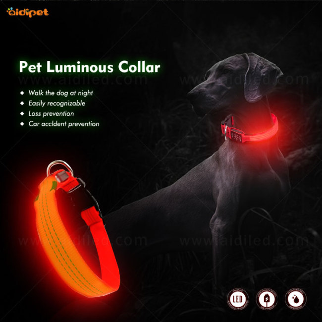 Нейлоновый светоотражающий ошейник для собак со светодиодной подсветкой, высококачественная светоотражающая строчка, ночная безопасность для домашних животных