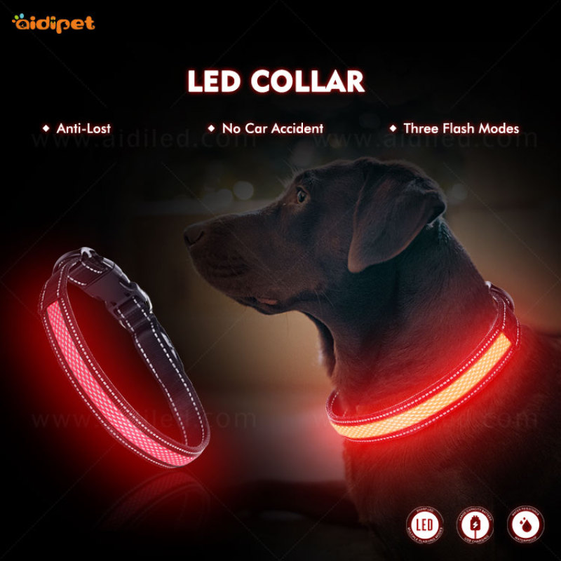 Collier de chien LED léger rechargeable par USB en nylon et purée de LED avec plusieurs formes