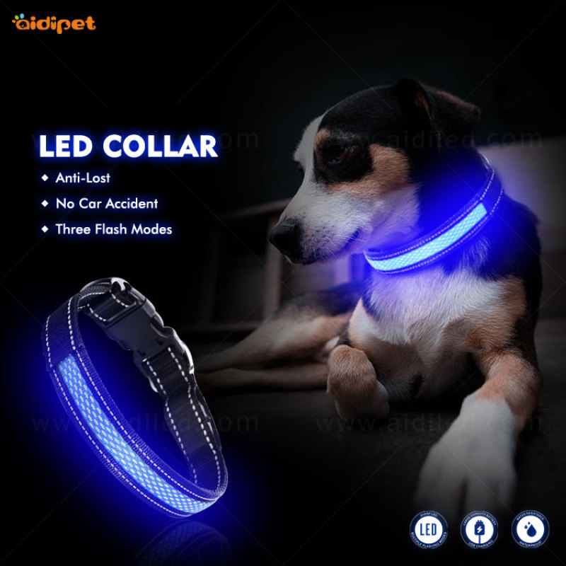 LED nylon y mash USB Luz Recargable Led Collar para Perro con varias formas