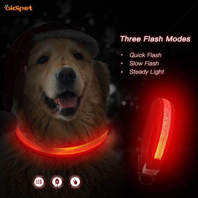 Gran venta de Collar de perro Led recargable para caminar de noche, Collar de mascota con logotipo personalizado, Collar luminoso de seguridad de nailon para perros