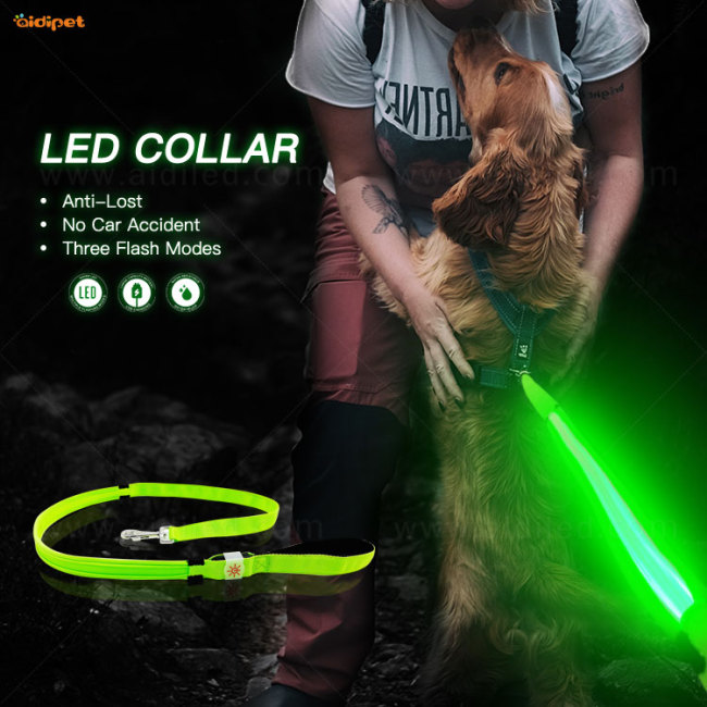 AIDI Correa para perro que brilla en la oscuridad de color sólido Rojo Vlue Verde Light Up Correa para collar de perro Correa