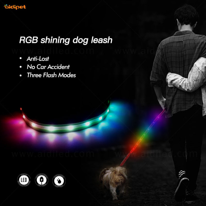 RGB Blink Colorful Led Pet Leash para perros Muy fresco Suministros para mascotas Fish Silk Cover Light Up Lead 120cm Longitud