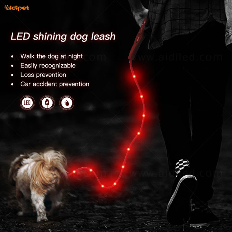 Laisse ronde de chien de LED de PVC avec le câble rechargeable d'USB Meilleure vente dans les fournitures pour animaux de compagnie Led laisse de chien clignotant