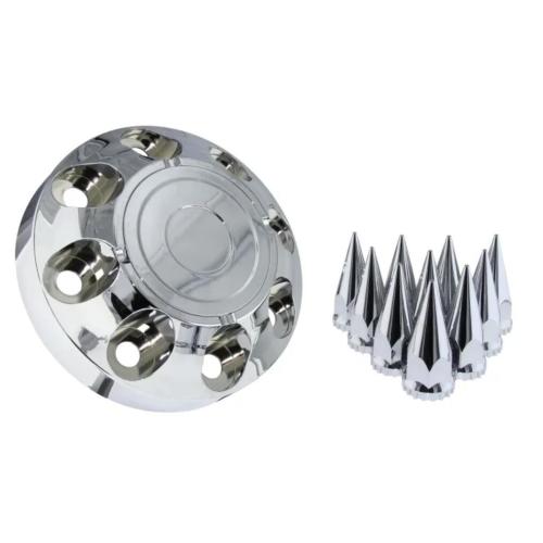 AT- HCF008-165.1 ABS Front Axle Cover with 8 pcs Spiked Lug Nut Covers for Trailer or Pickup