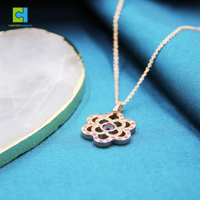 C&H Customized Design Crystal Zircon Louts Flower Pendant Necklace Silver Plated Hollow Flower Necklace