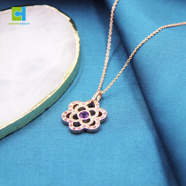 C&H Customized Design Crystal Zircon Louts Flower Pendant Necklace Silver Plated Hollow Flower Necklace