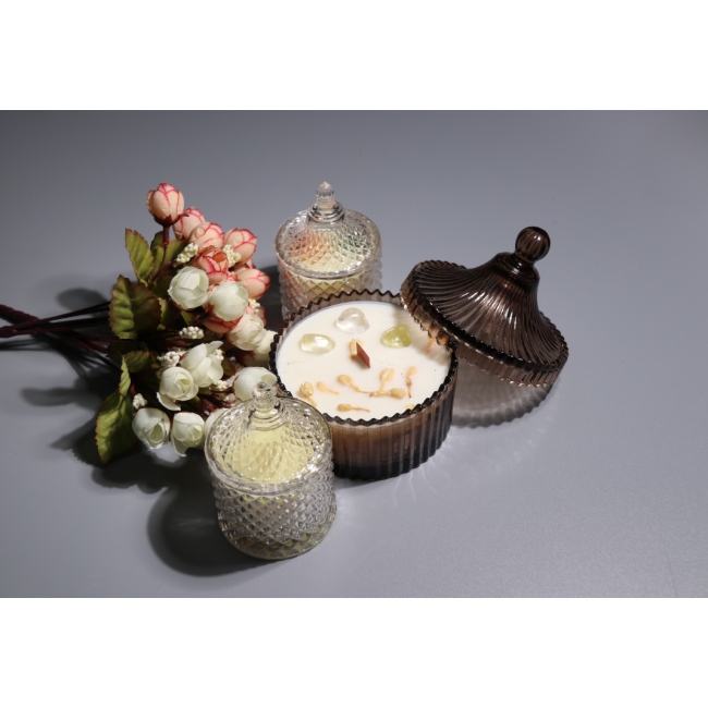 C&H Customized Glass Logo Candle Jar Crystal Dried Flower Candle Home Deco Scented Candle Jar