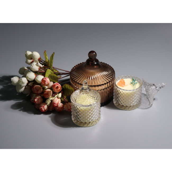 C&H Customized Glass Logo Candle Jar Crystal Dried Flower Candle Home Deco Scented Candle Jar