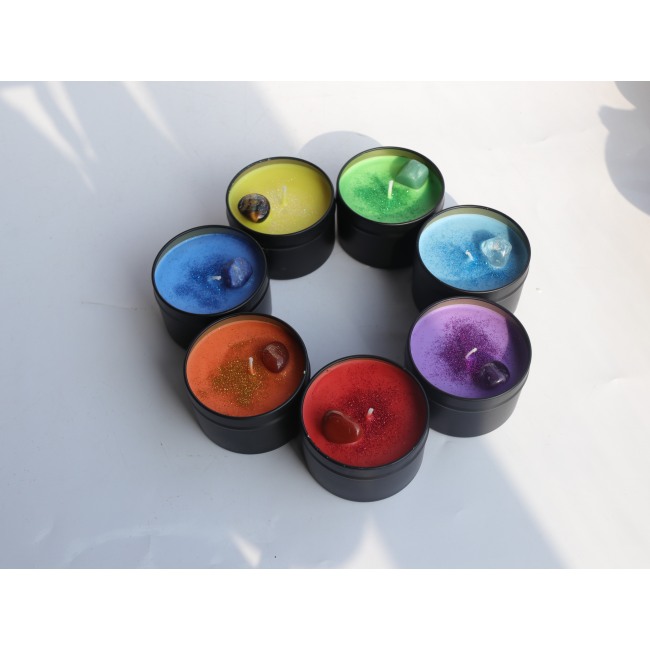 C&H Hot Sale Yogo 7 Chakra Candles Set with Natural Crystals Beads for Meditation Healing Scented Candles