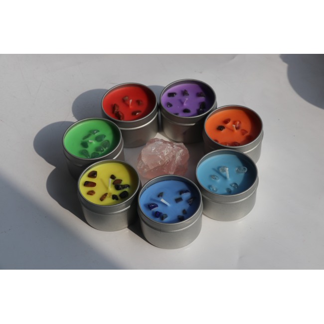 C&H Hot Sale Yogo 7 Chakra Candles Set with Natural Crystals Beads for Meditation Healing Scented Candles