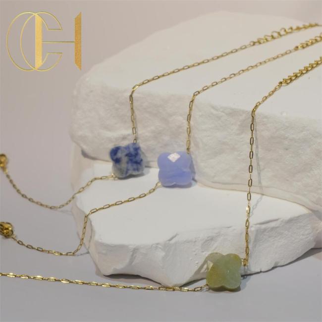 C&H 18k Gold Plated Crystal Stone Clover Charm Bracelet Natural Stone Pearl Crystal Bracelet High Quality