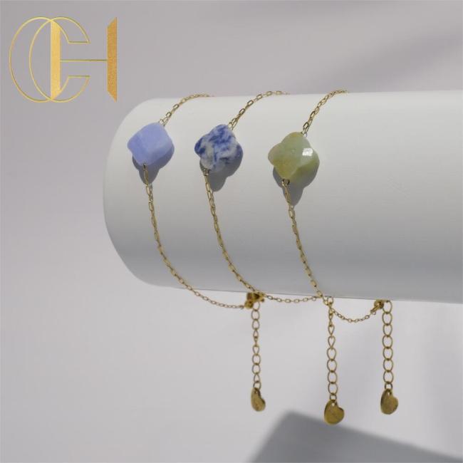 C&H 18k Gold Plated Crystal Stone Clover Charm Bracelet Natural Stone Pearl Crystal Bracelet High Quality