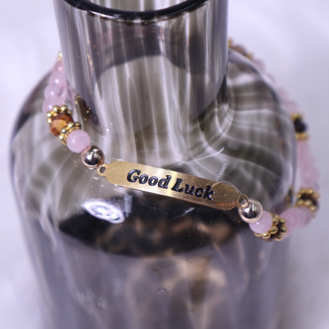C&H Trendy Natural Amethyst Pink Quartz Golden Hematite Beaded Charm DIY Pyramid Style Letterpress Printed Bracelet Set