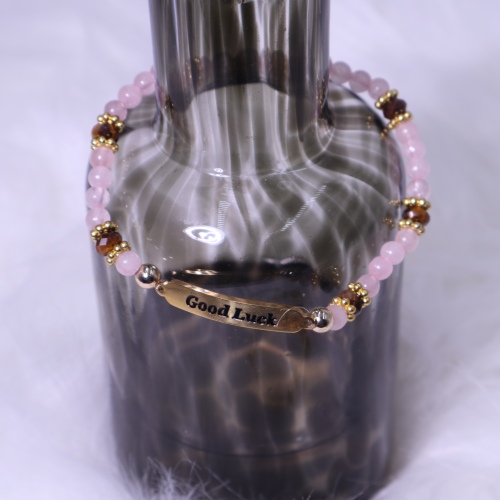 C&H Trendy Natural Amethyst Pink Quartz Golden Hematite Beaded Charm DIY Pyramid Style Letterpress Printed Bracelet Set