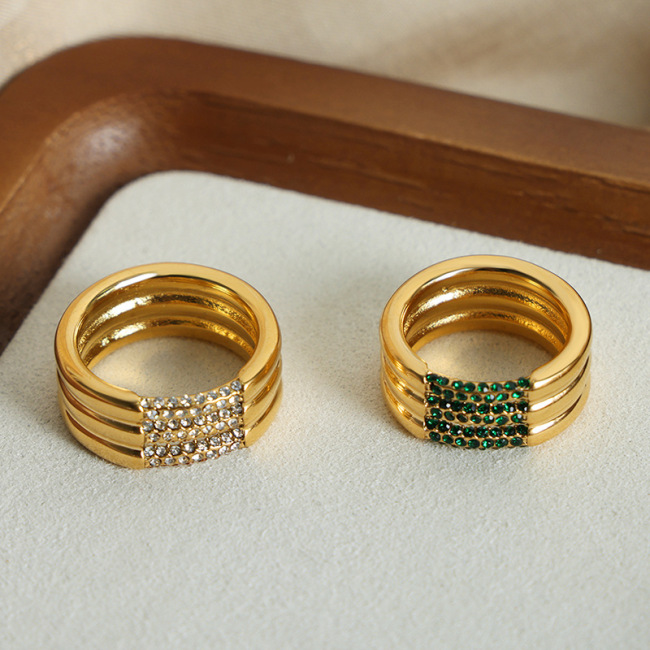 C&H Customized Design Stainless Steel Zircon Ring Colored Crystal CZ Multi Layer Ring